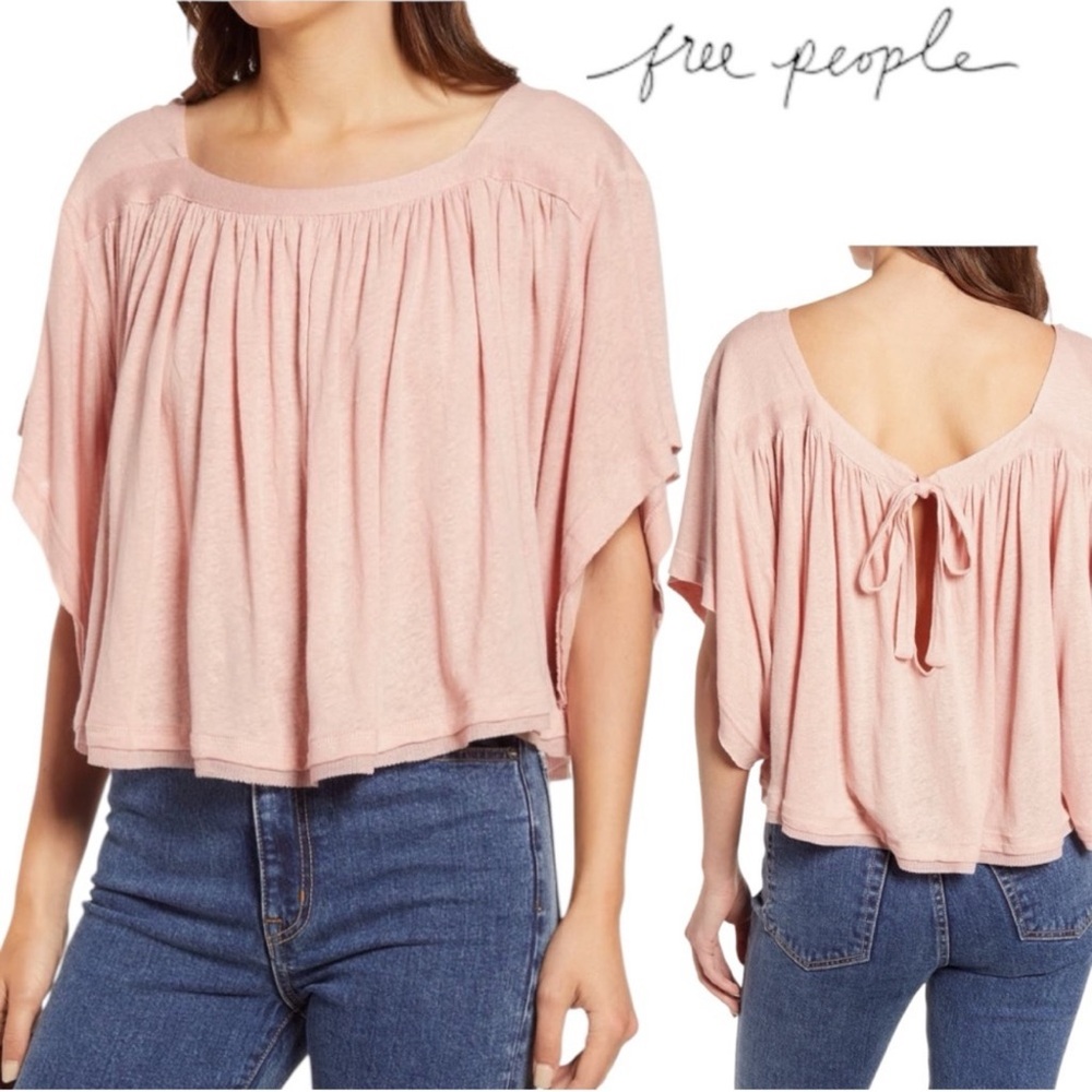 Mango Blush Pink Pleated Scoop-Neck Tie-Back Tunic